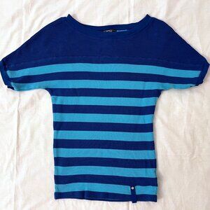 Lauren Active by Ralph Lauren Women’s Waffle Knit Blue Stripe T-shirt, XS